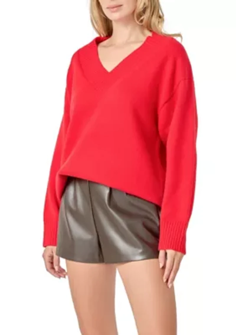 V Neckline Oversized Sweater