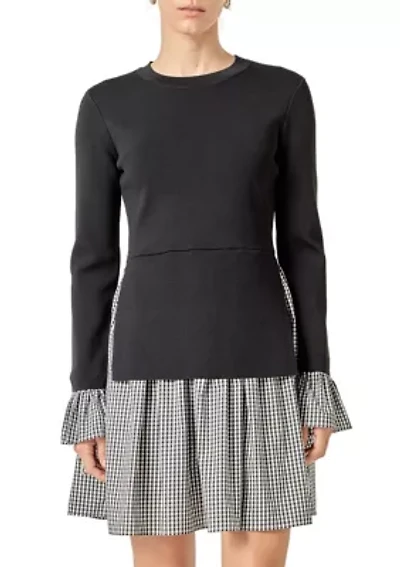 MIXED MEDIA GINGHAM CHECK MINI DRESS