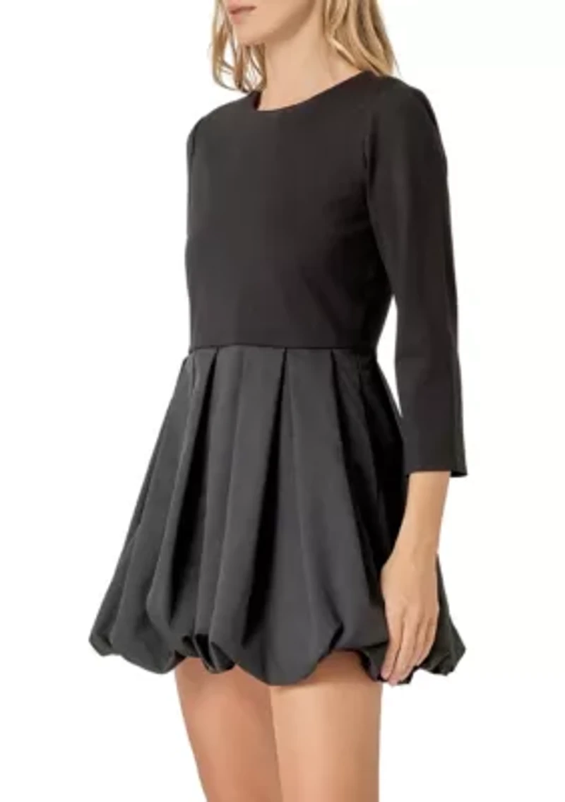 BUBBLE HEM MIXED MEDIA MINI DRESS