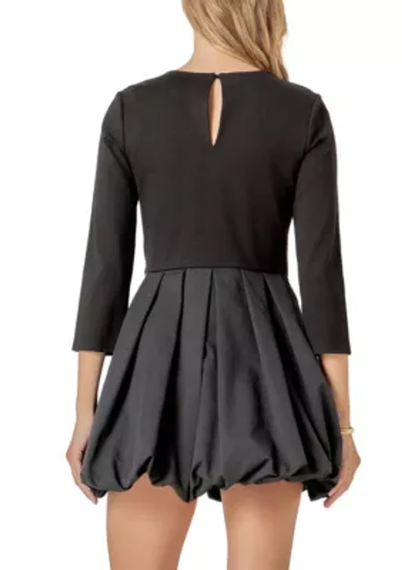 BUBBLE HEM MIXED MEDIA MINI DRESS