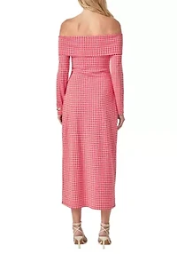 GINGHAM OFF THE SHOULDER MIDI DRESS