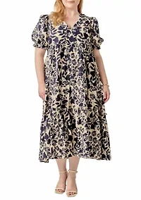 FLORAL PRINT TIERED MIDI DRESS