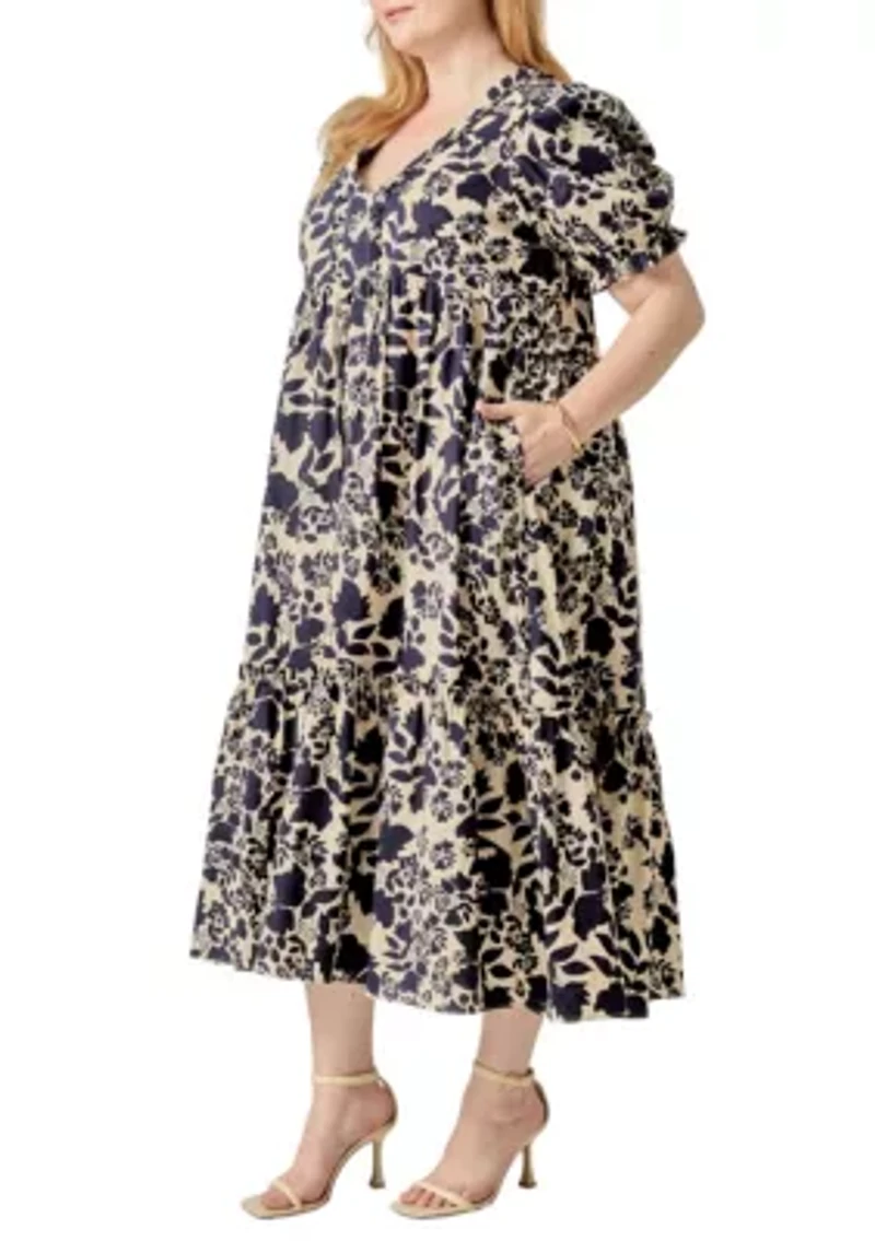 FLORAL PRINT TIERED MIDI DRESS