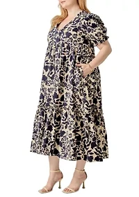FLORAL PRINT TIERED MIDI DRESS