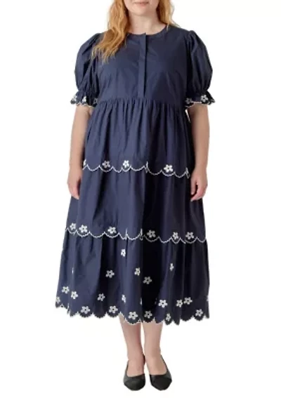 FLOWER EMBROIDERED MIDI DRESS