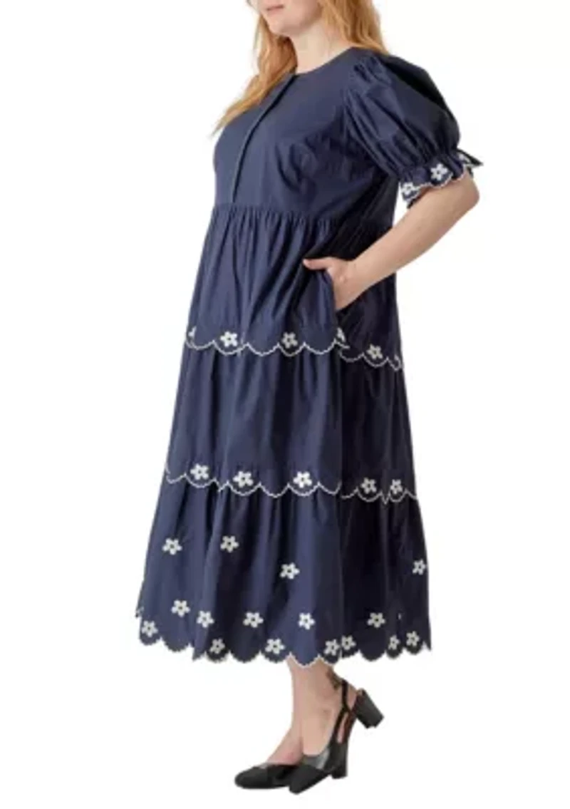 FLOWER EMBROIDERED MIDI DRESS