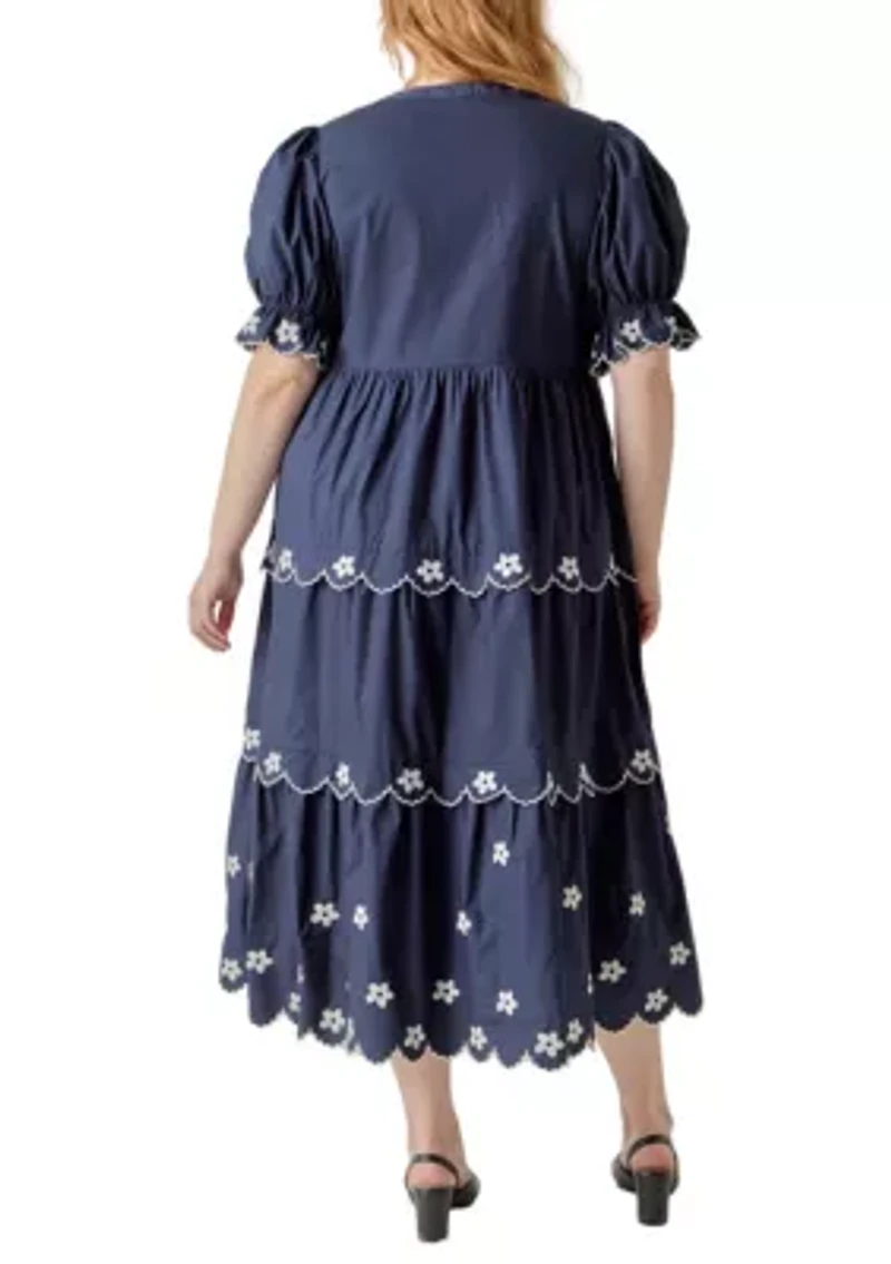 FLOWER EMBROIDERED MIDI DRESS
