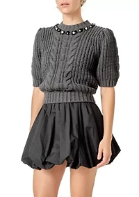 PEARL EMBELLISHMENT PUFF SLEEVE KNIT