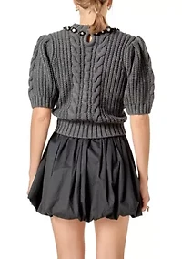 PEARL EMBELLISHMENT PUFF SLEEVE KNIT