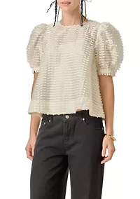 Puff-Sleeve Blouse with Embellished Fabric