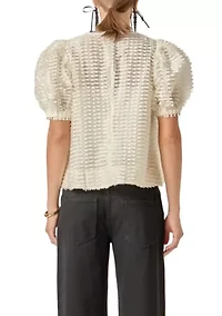 Puff-Sleeve Blouse with Embellished Fabric