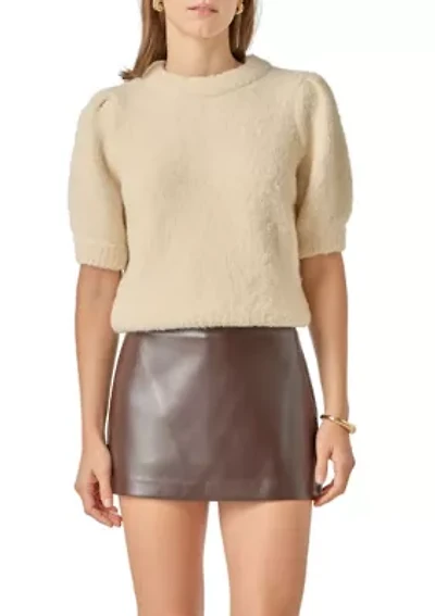 BOUCLE PUFF SLEEVE KNIT TOP