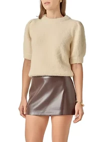 BOUCLE PUFF SLEEVE KNIT TOP