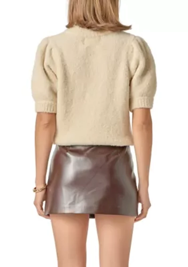 BOUCLE PUFF SLEEVE KNIT TOP