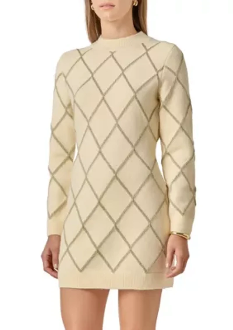 KNIT DRESS FEATURING A LUREX ARGYLE PATTERN