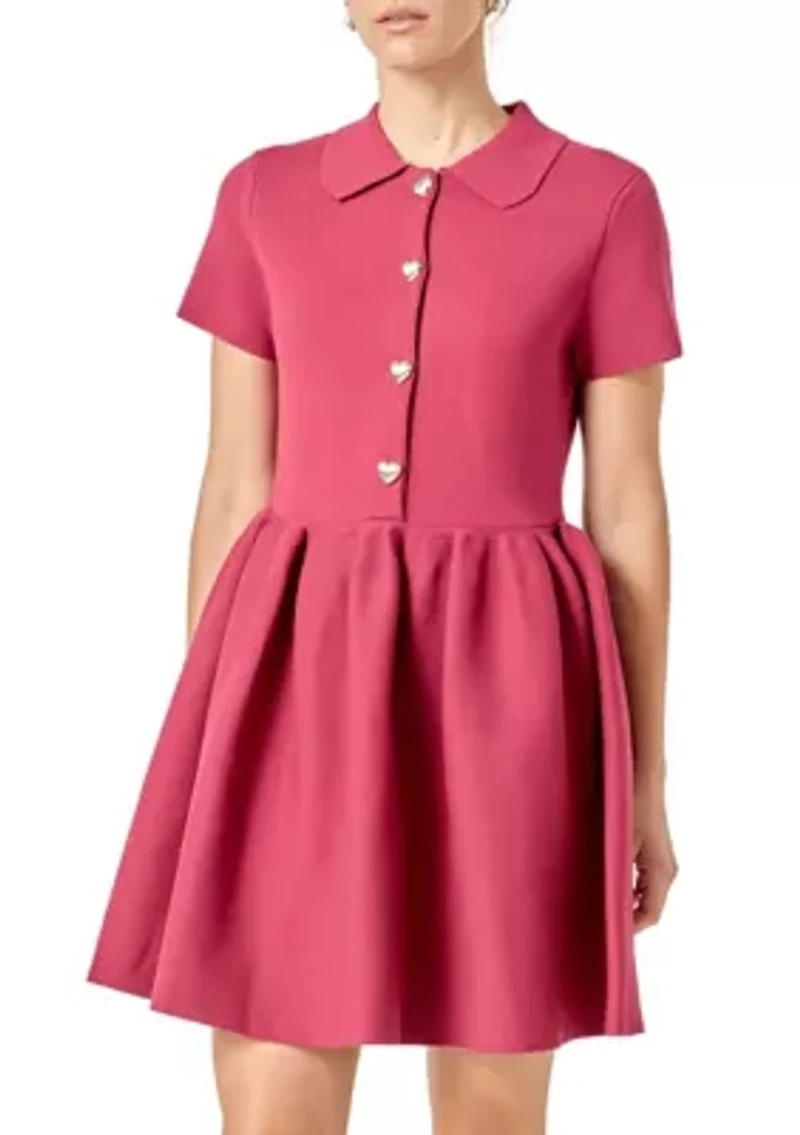 PEPLUM MINI KNIT DRESS WITH BIG BUTTON DETAILS