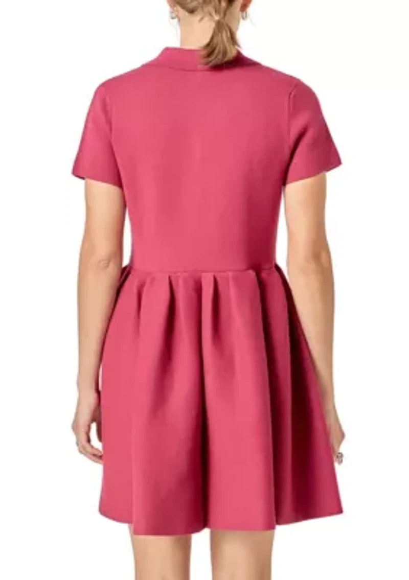 PEPLUM MINI KNIT DRESS WITH BIG BUTTON DETAILS