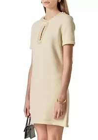 PEARL & RHINESTONE KEY HOLE KNIT MINI DRESS