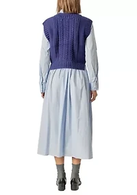 COLLARED MIXED MEDIA MIDI DRESS