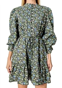 FLORAL PRINT PINTUCK SMOCK MINI DRESS