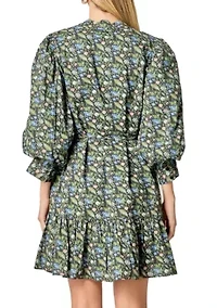 FLORAL PRINT PINTUCK SMOCK MINI DRESS