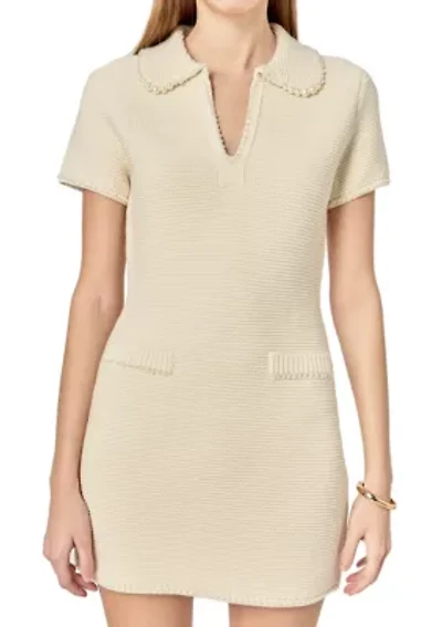 KNIT PEARL DETAIL MINI DRESS