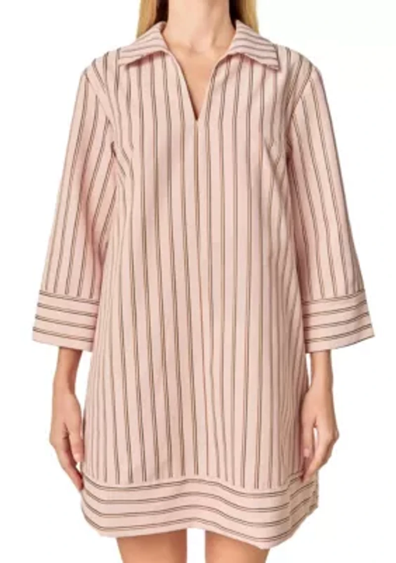STRIPE COLLARED MINI DRESS