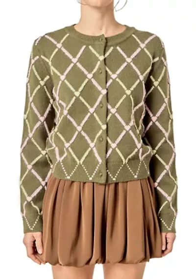 DIAMOND HEART PATTERN KNIT CARDIGAN