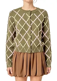 DIAMOND HEART PATTERN KNIT CARDIGAN