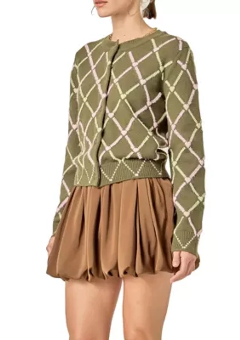 DIAMOND HEART PATTERN KNIT CARDIGAN