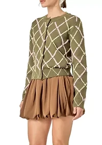 DIAMOND HEART PATTERN KNIT CARDIGAN