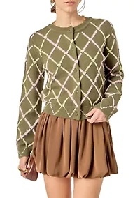 DIAMOND HEART PATTERN KNIT CARDIGAN