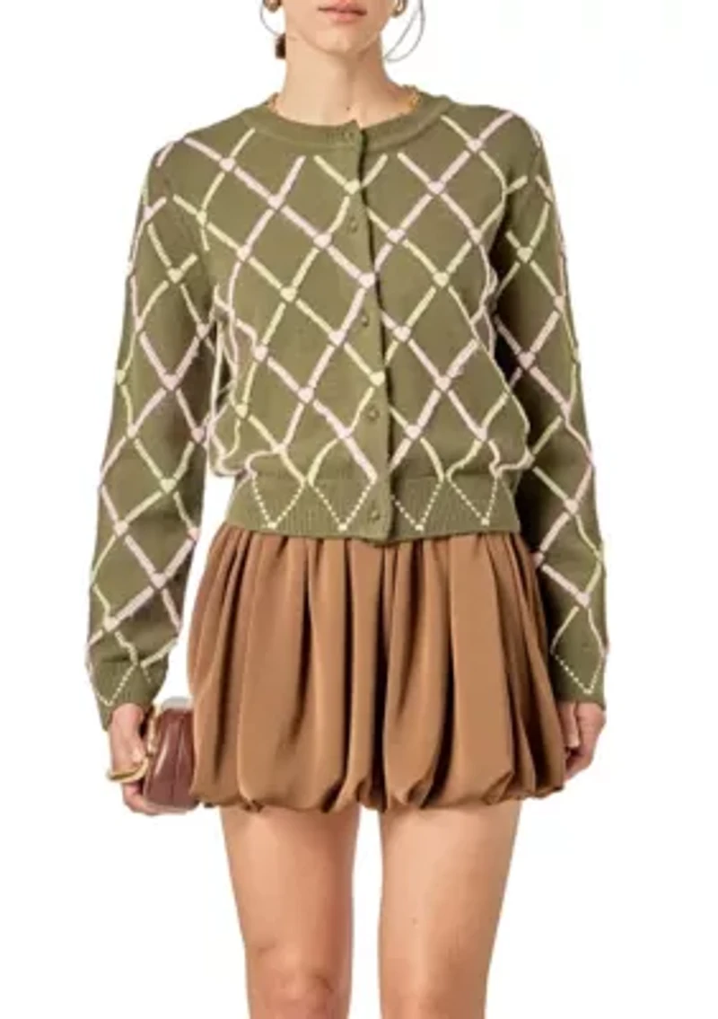 DIAMOND HEART PATTERN KNIT CARDIGAN