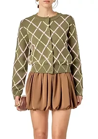 DIAMOND HEART PATTERN KNIT CARDIGAN