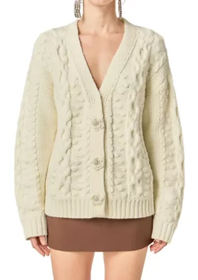 CABLE KNIT CARDIGAN WITH FLOWER DETAIL