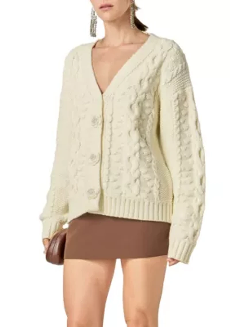 CABLE KNIT CARDIGAN WITH FLOWER DETAIL