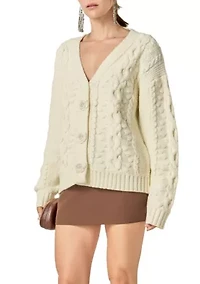 CABLE KNIT CARDIGAN WITH FLOWER DETAIL