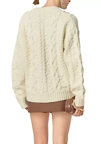 CABLE KNIT CARDIGAN WITH FLOWER DETAIL