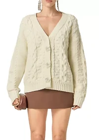 CABLE KNIT CARDIGAN WITH FLOWER DETAIL