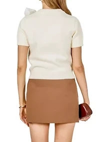 BOW ACCENT PUFF SLEEVE KNIT TOP