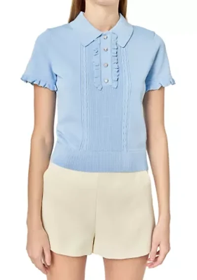 RUFFLE PLACKET KNITTED TOP