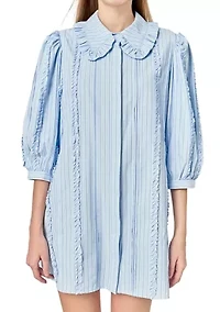 PINTUCK AND RUFFLE DETAIL SHIRT DRESS