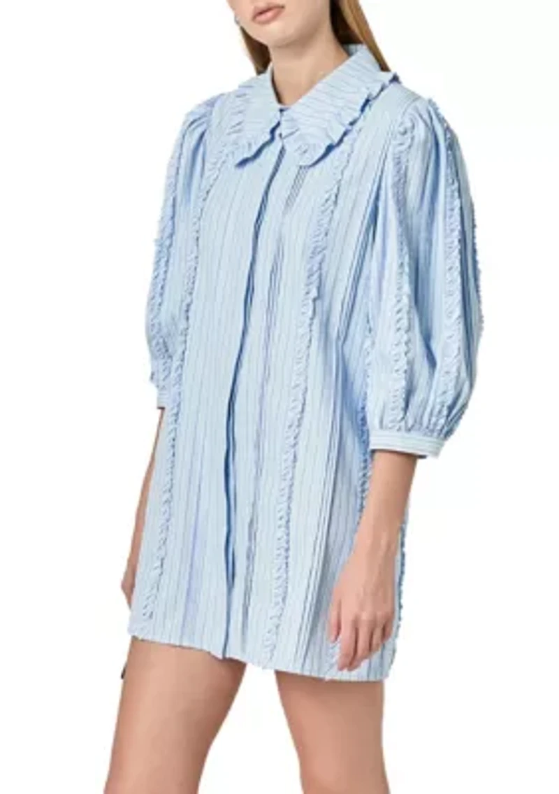 PINTUCK AND RUFFLE DETAIL SHIRT DRESS