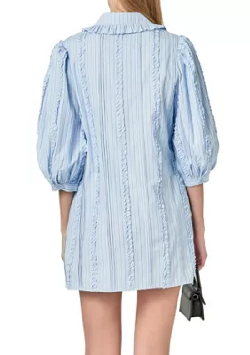 PINTUCK AND RUFFLE DETAIL SHIRT DRESS