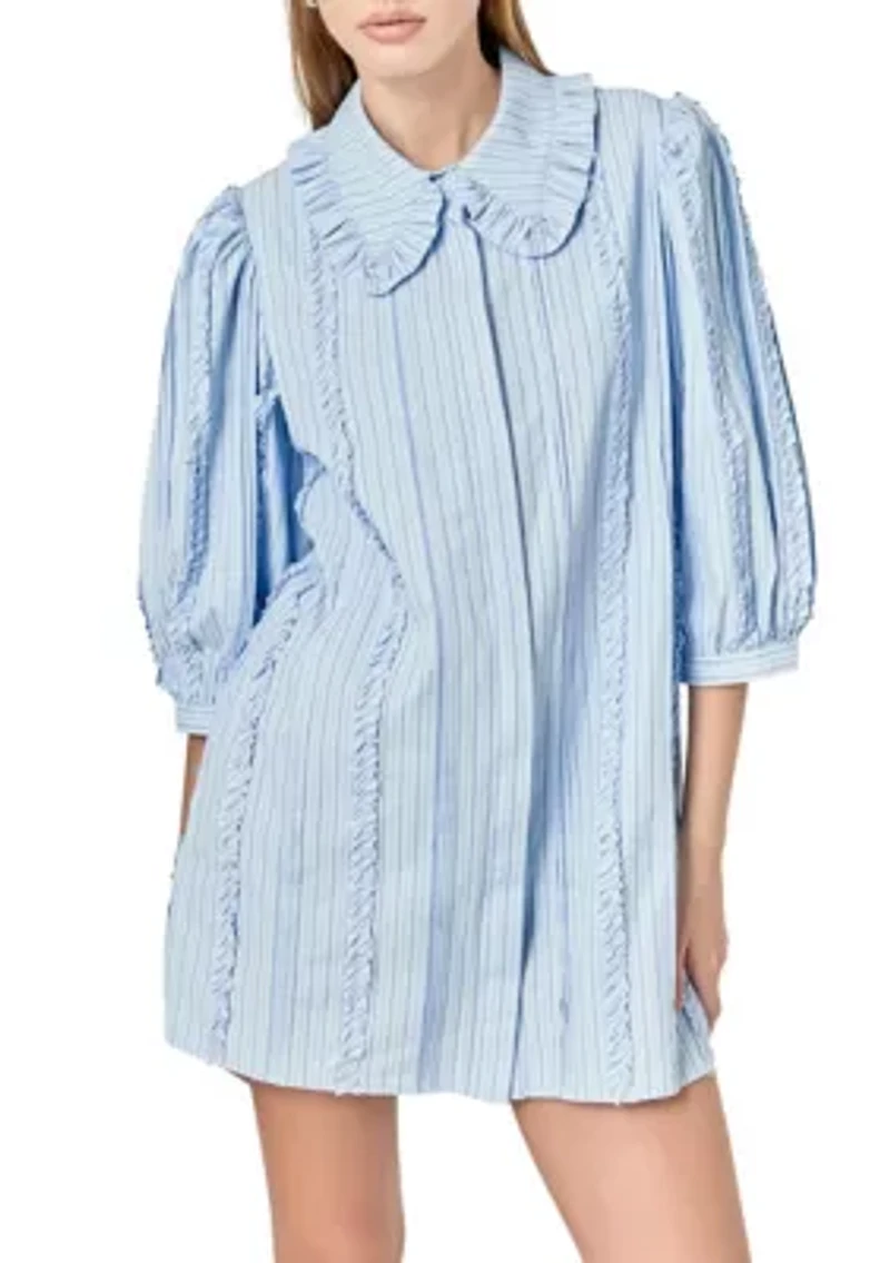 PINTUCK AND RUFFLE DETAIL SHIRT DRESS