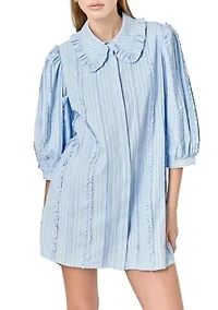PINTUCK AND RUFFLE DETAIL SHIRT DRESS