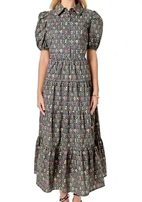 PRINT BUTTON UP MAXI DRESS