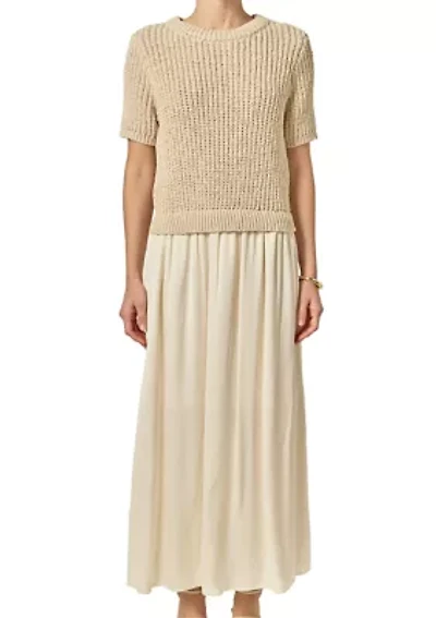 SATIN CONTRAST MIXED MEDIA MIDI DRESS