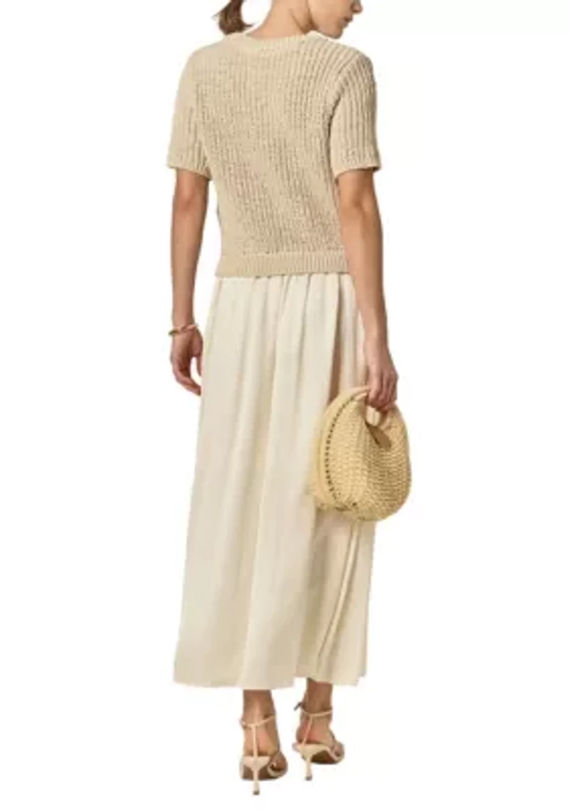 SATIN CONTRAST MIXED MEDIA MIDI DRESS