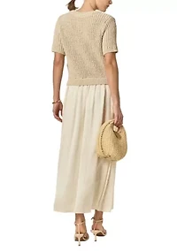 SATIN CONTRAST MIXED MEDIA MIDI DRESS